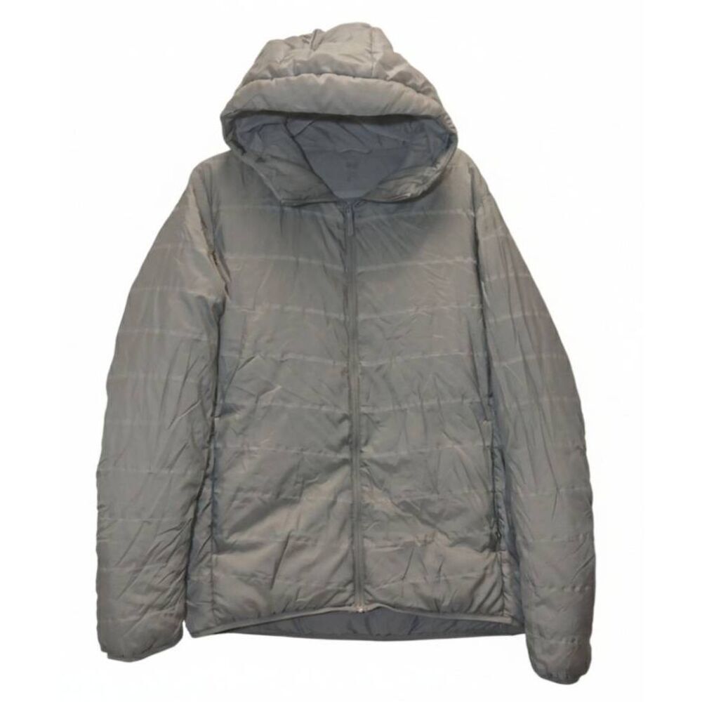 Uniqlo womens large down puffer jacket gray packable coat hoodie
